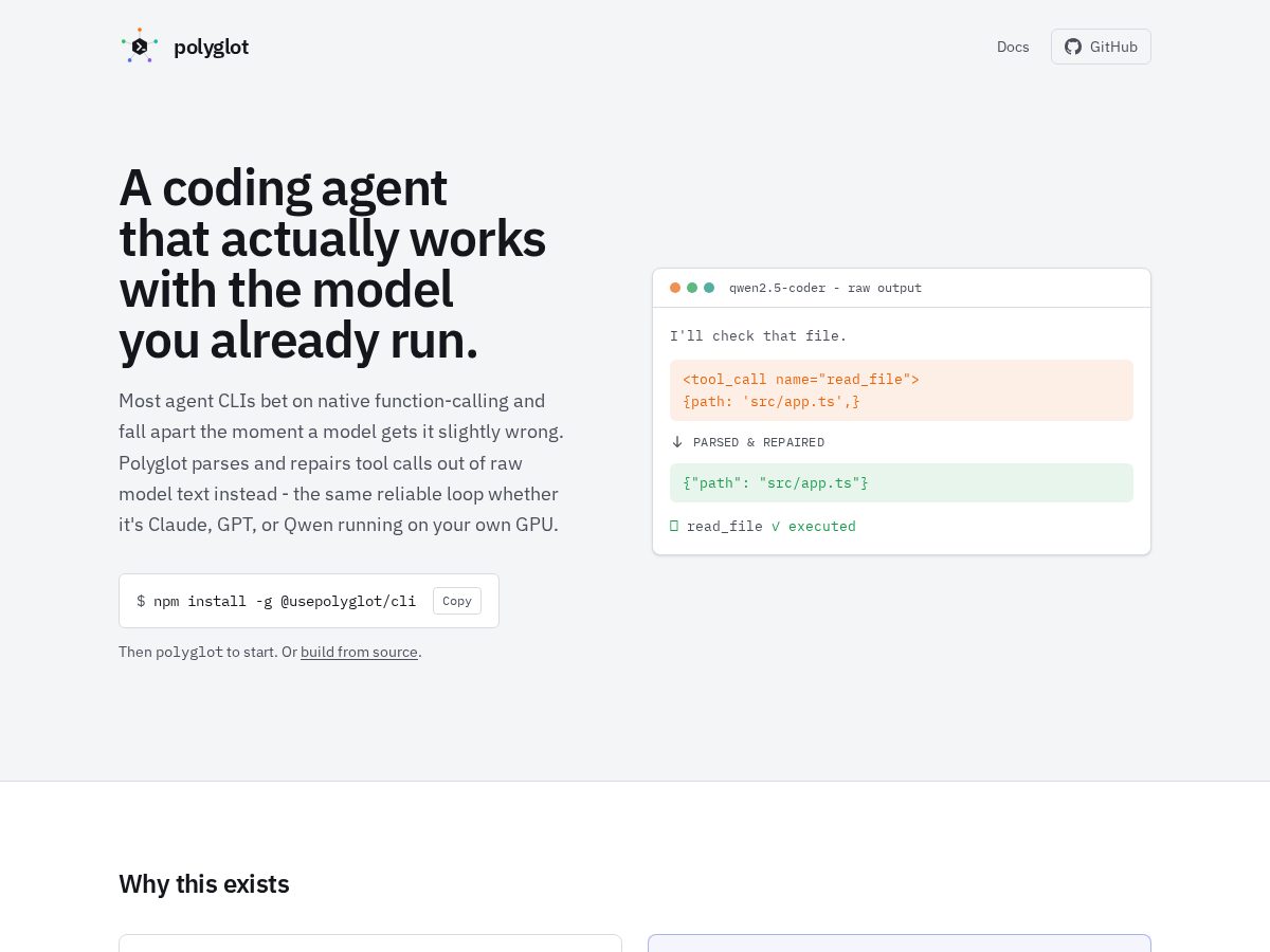 Landing-page snapshot of usepolyglot.dev
