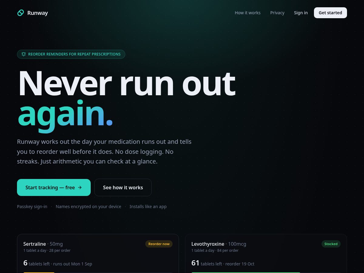 Landing-page snapshot of userunway.dev