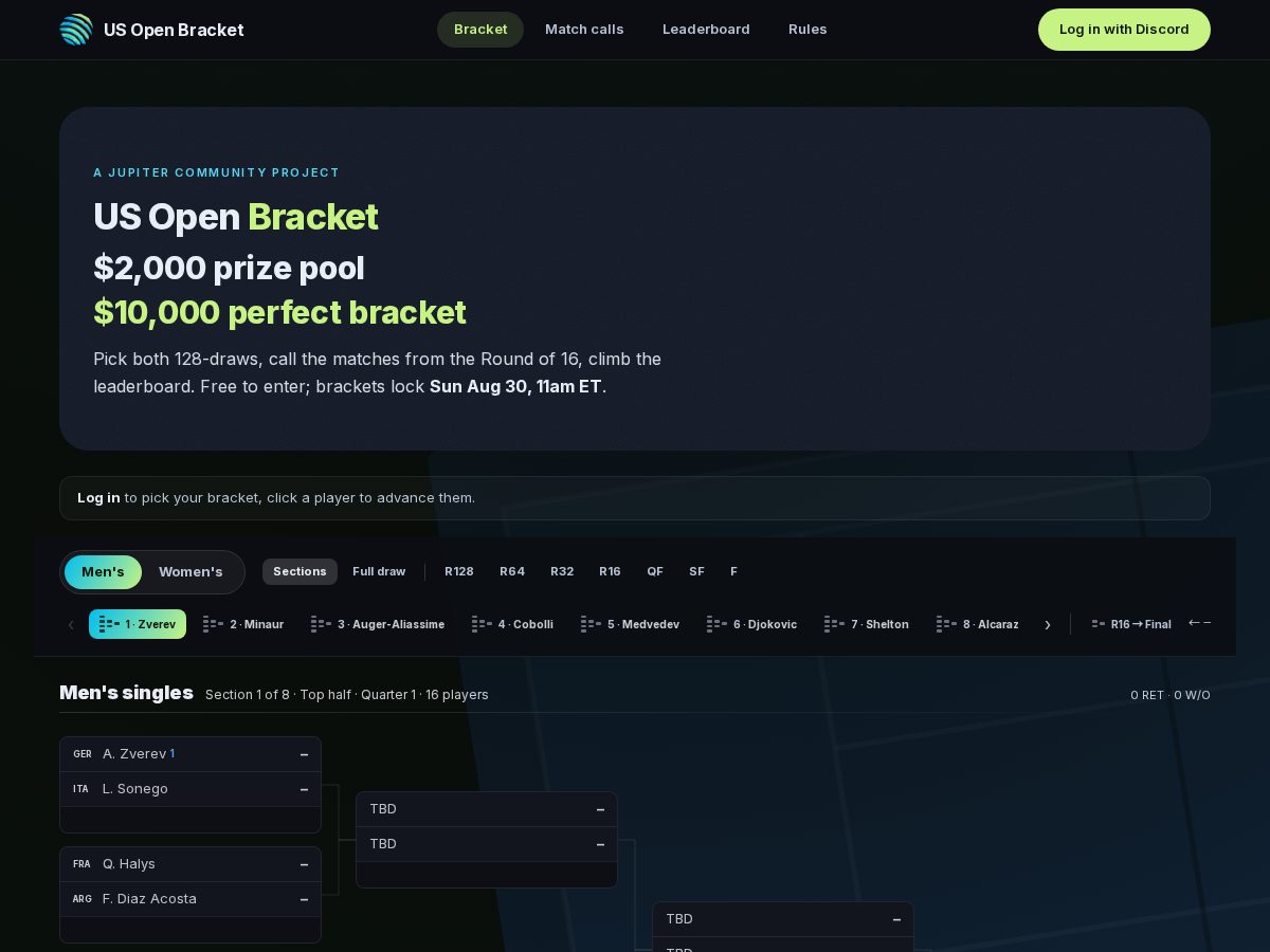 Landing-page snapshot of usopenbracket.com