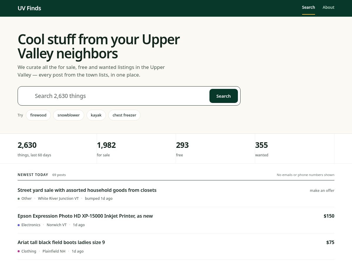 Landing-page snapshot of uvfinds.com