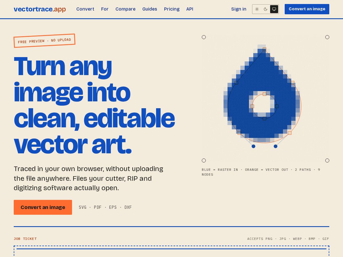 Landing-page snapshot of vectortrace.app