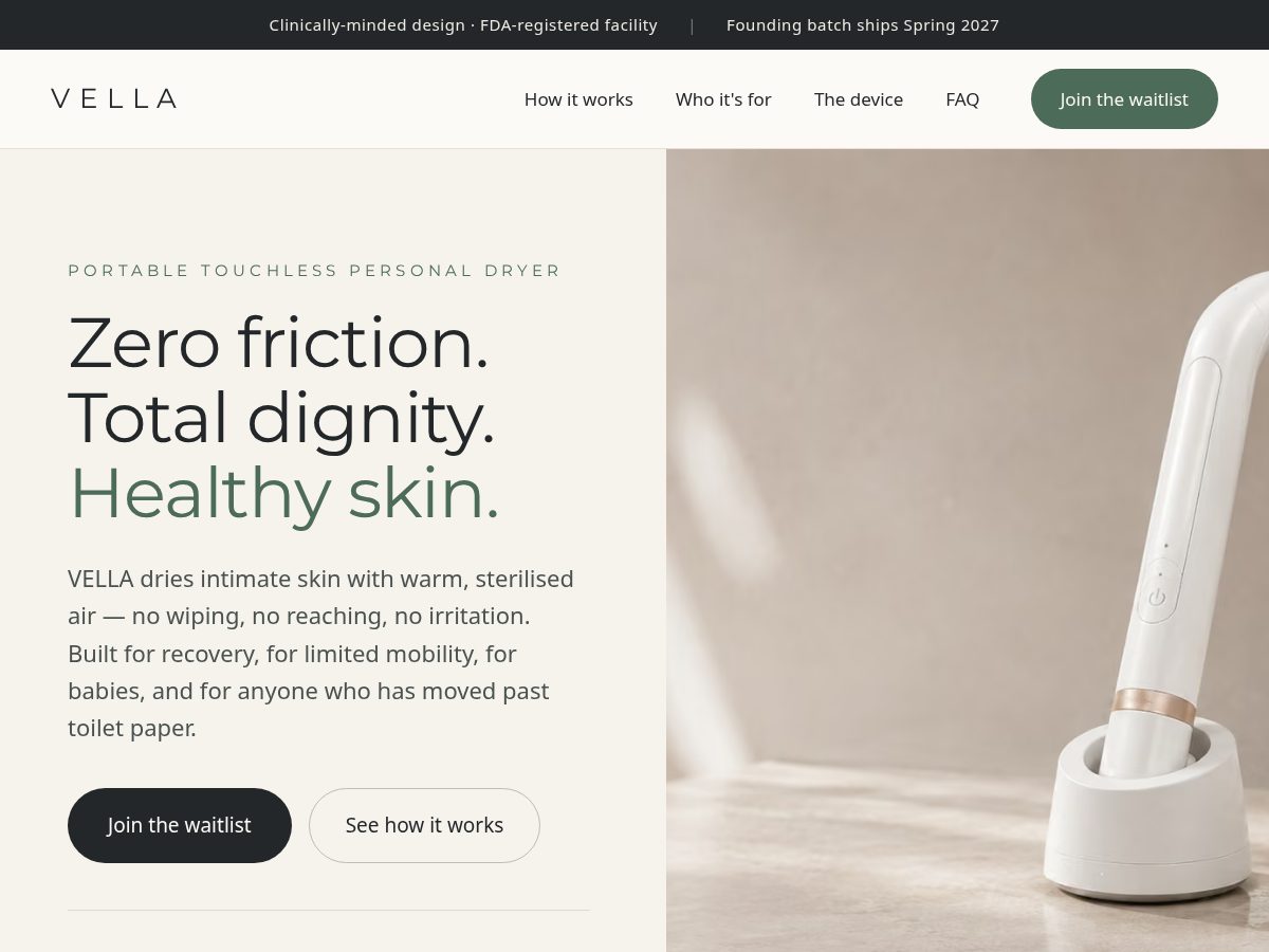 Landing-page snapshot of vella.care