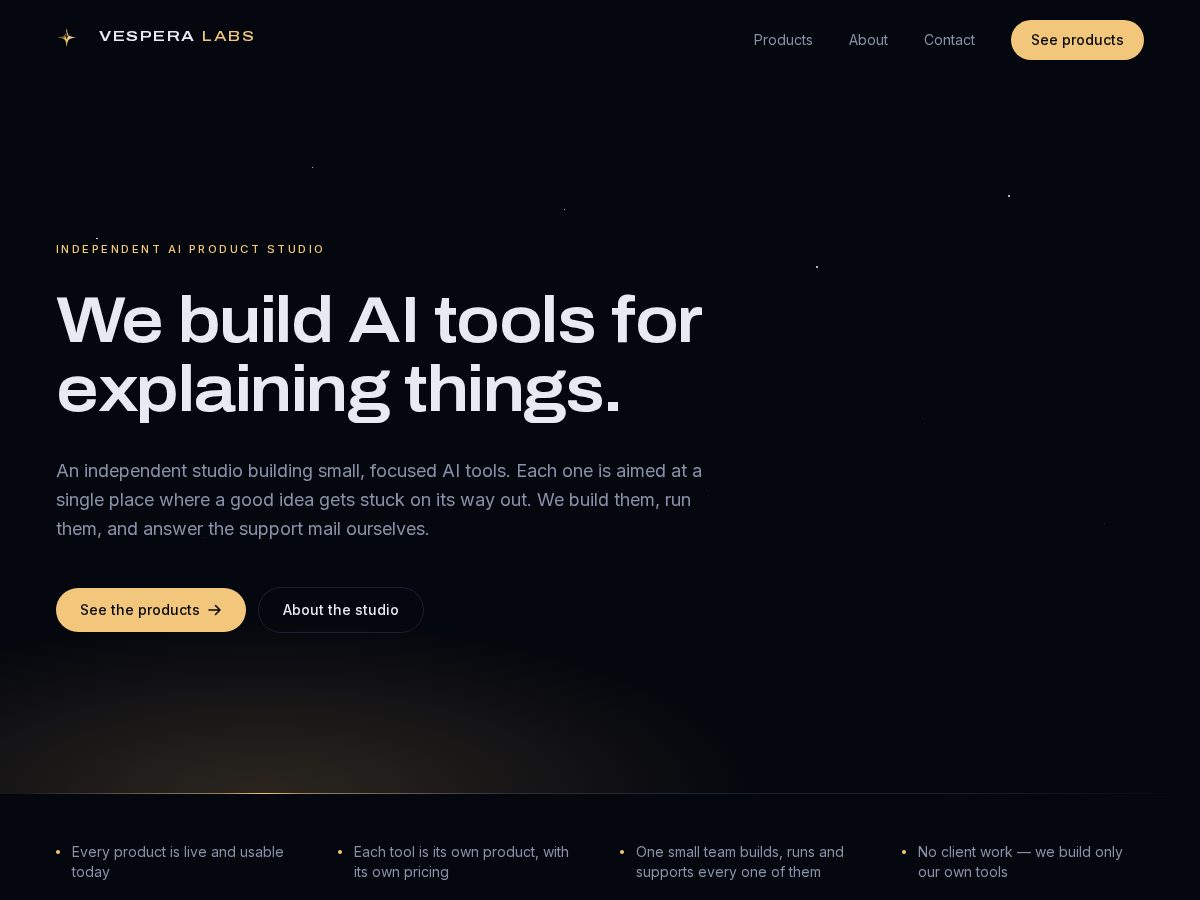 Landing-page snapshot of vespera-labs.com