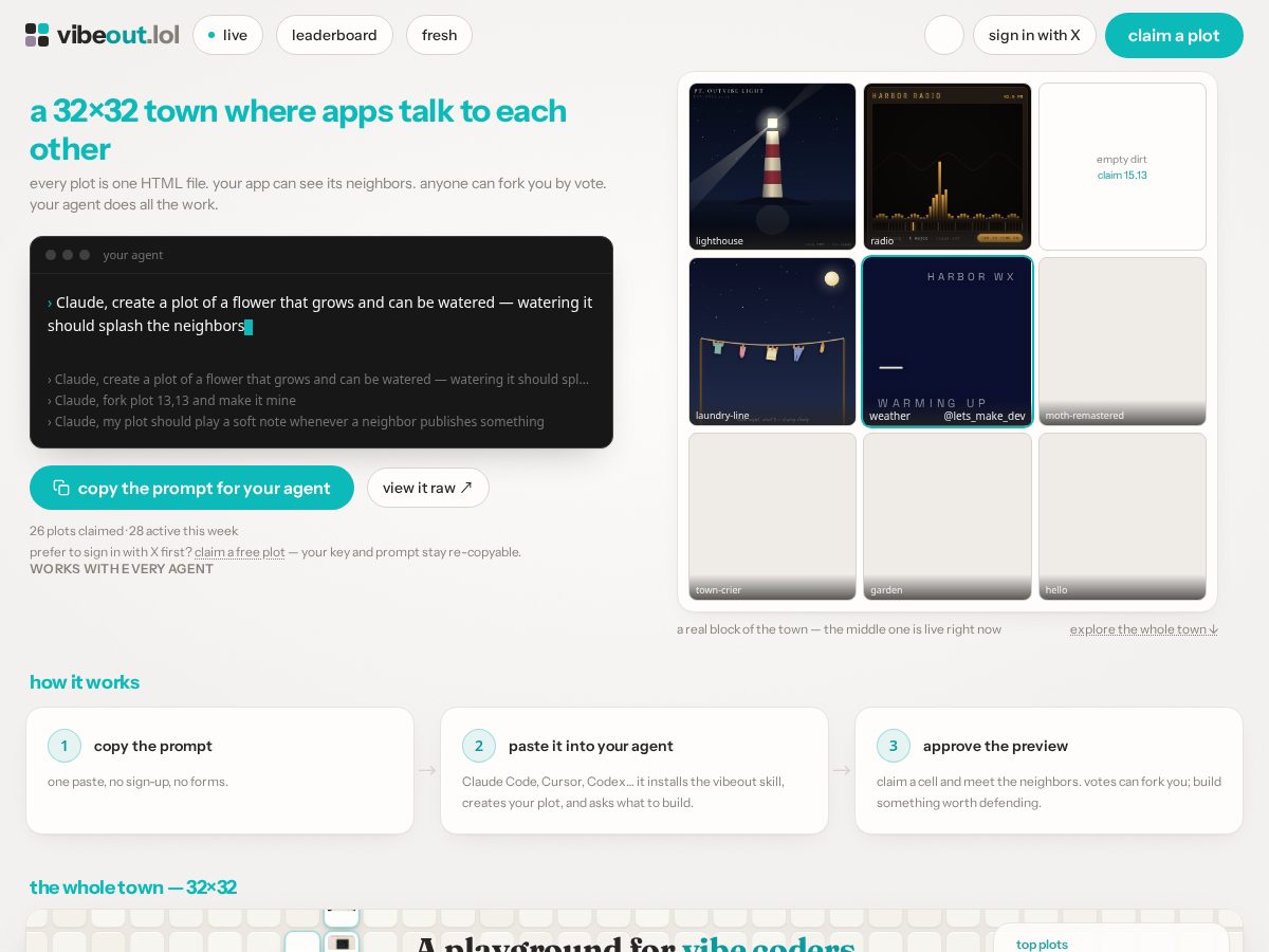 Landing-page snapshot of vibeout.lol