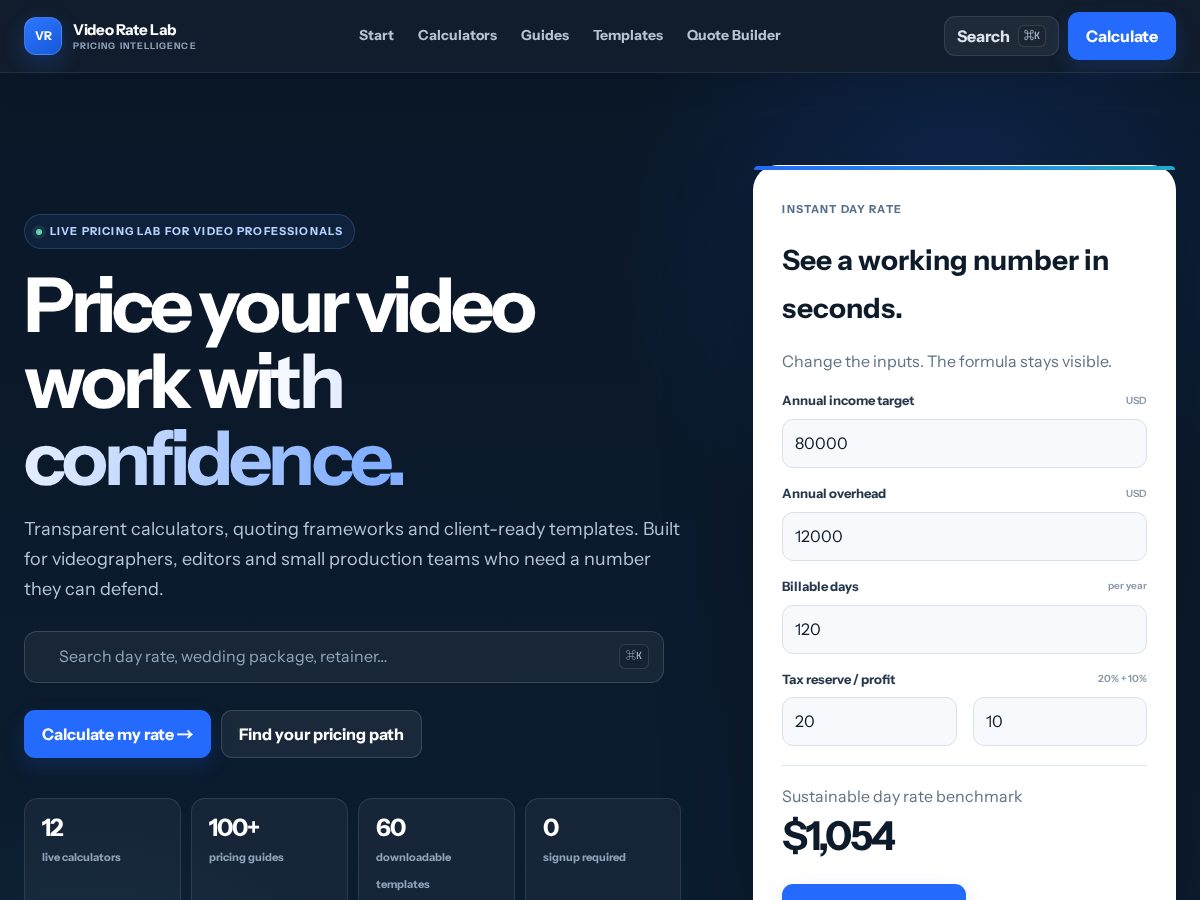 Landing-page snapshot of videoratelab.com
