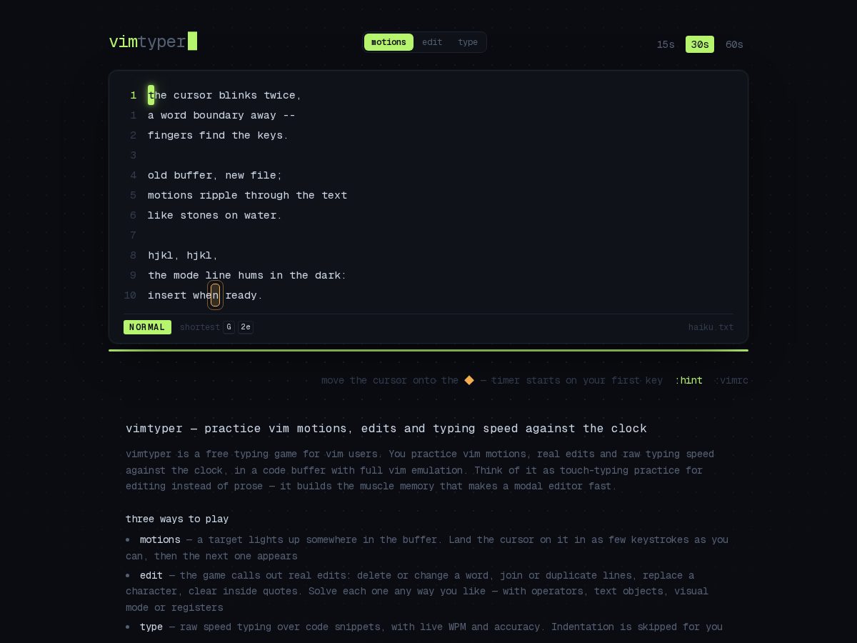Landing-page snapshot of vimtyper.dev