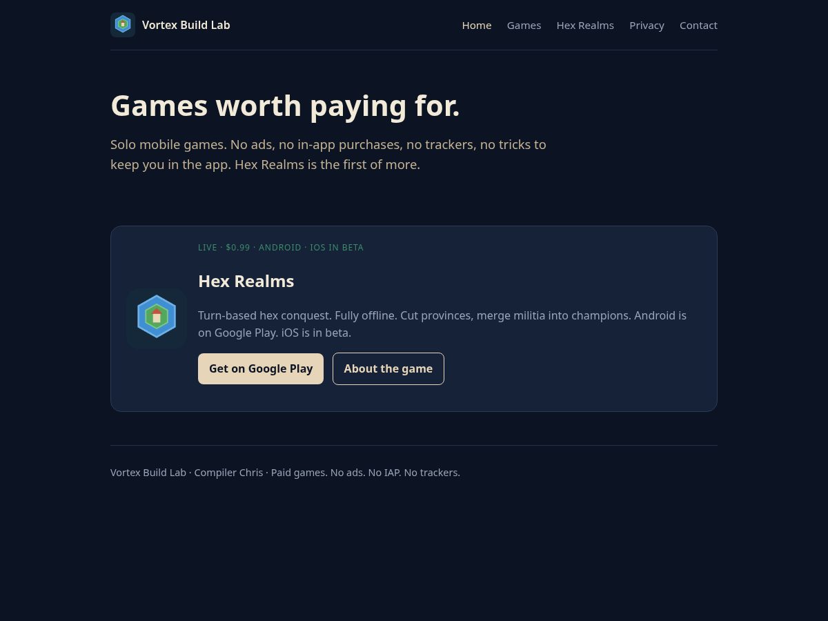 Landing-page snapshot of vortexbuildlab.com