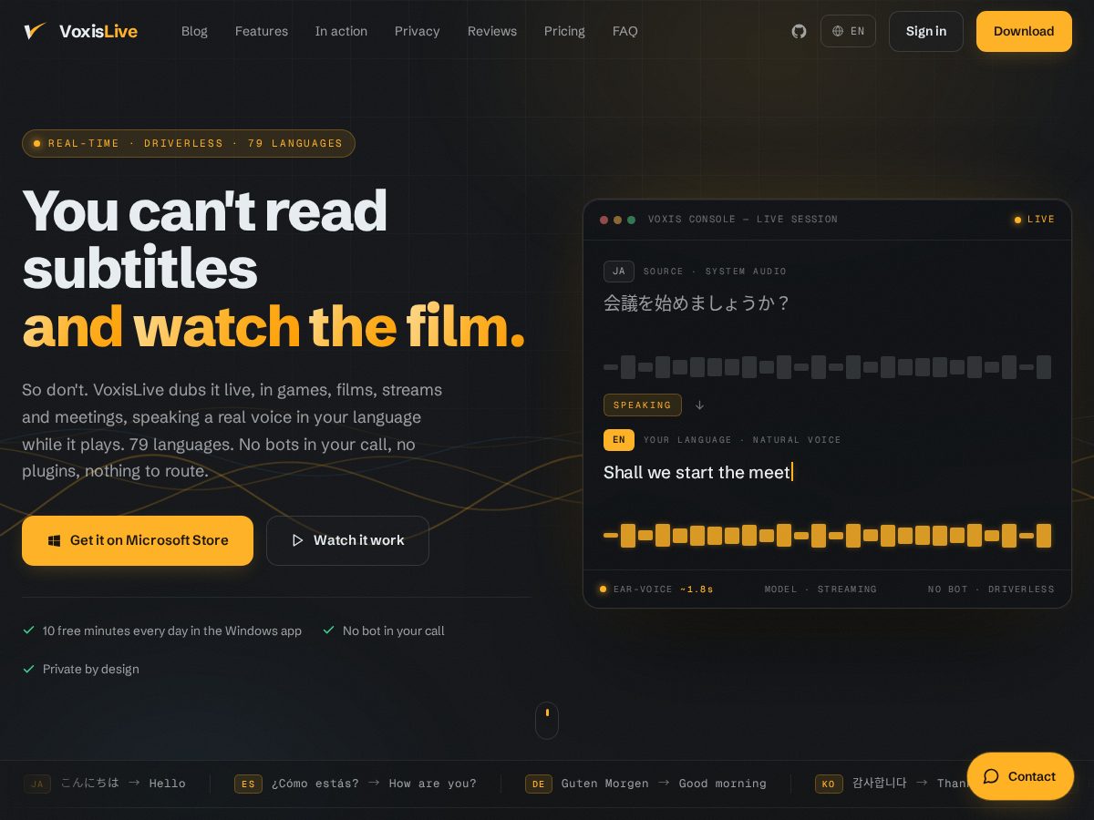 Landing-page snapshot of voxislive.net