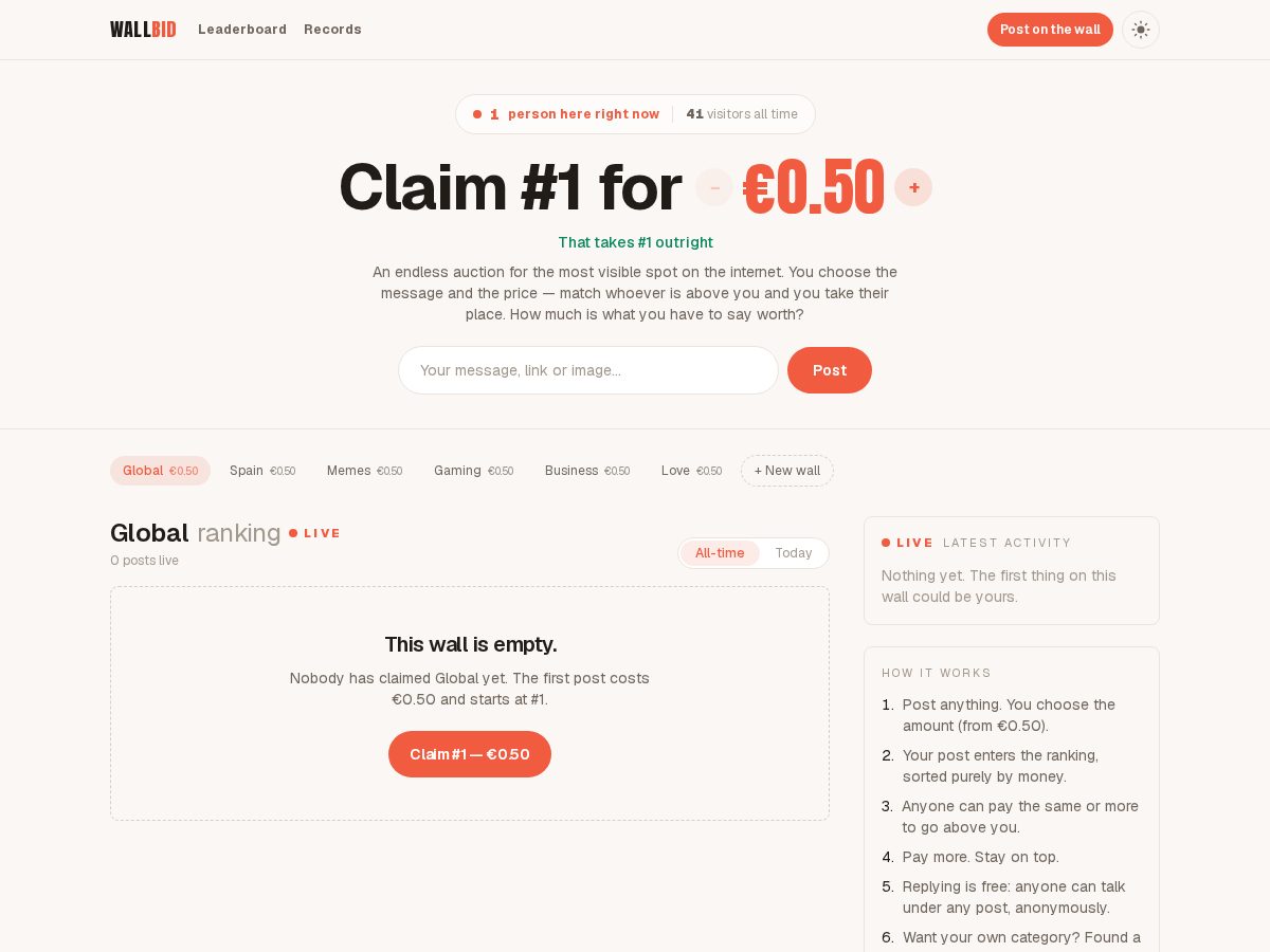 Landing-page snapshot of wallbid.lol
