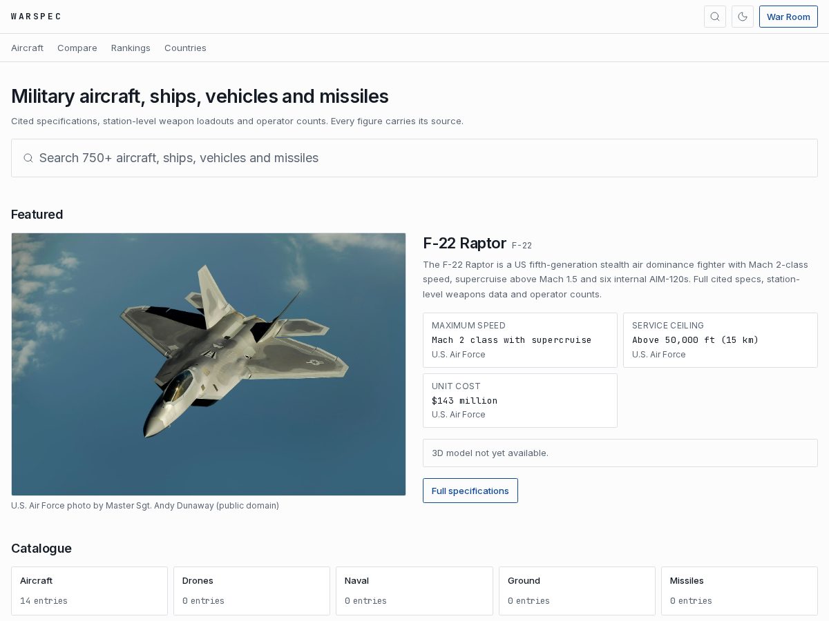 Landing-page snapshot of warspec.com