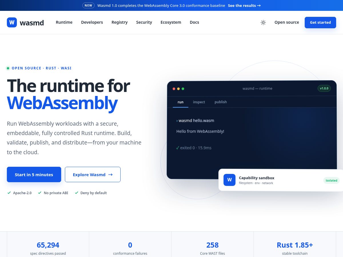 Landing-page snapshot of wasmd.com