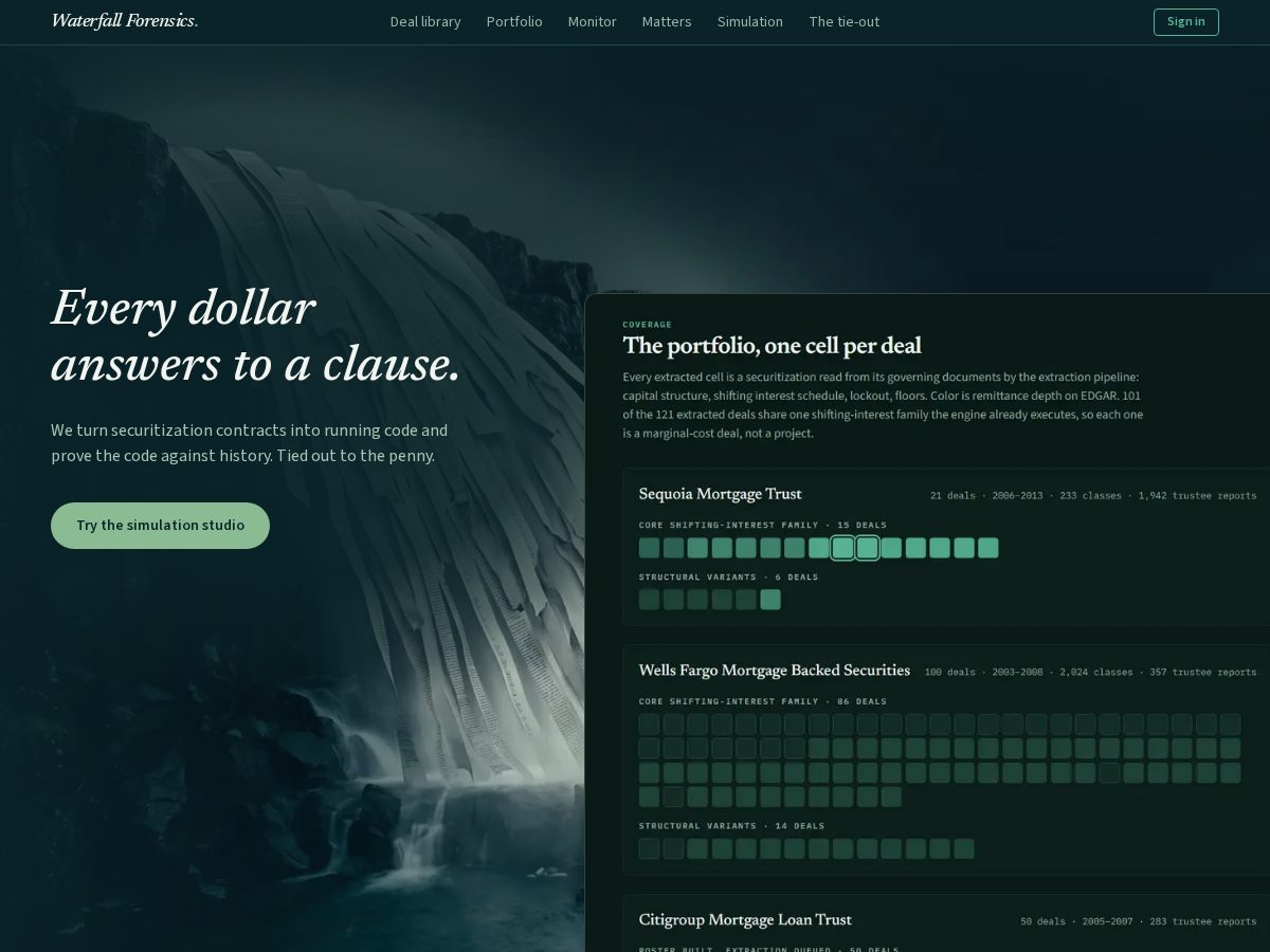 Landing-page snapshot of waterfallforensics.com