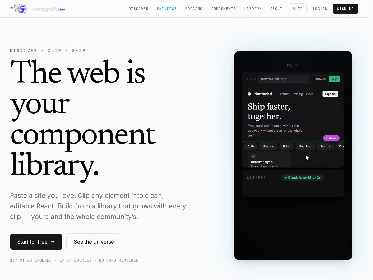 Landing-page snapshot of webgraft.dev