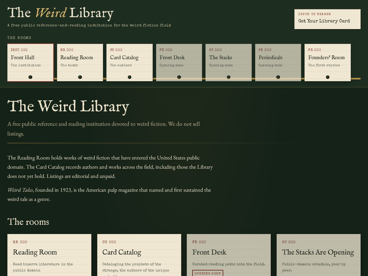 Landing-page snapshot of weirdlibrary.org