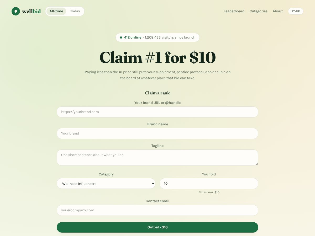 Landing-page snapshot of wellbid.lol