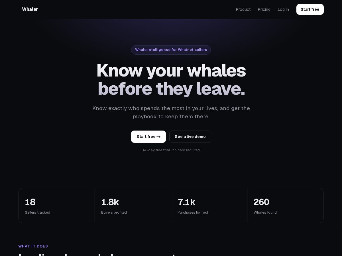Landing-page snapshot of whalerlive.com