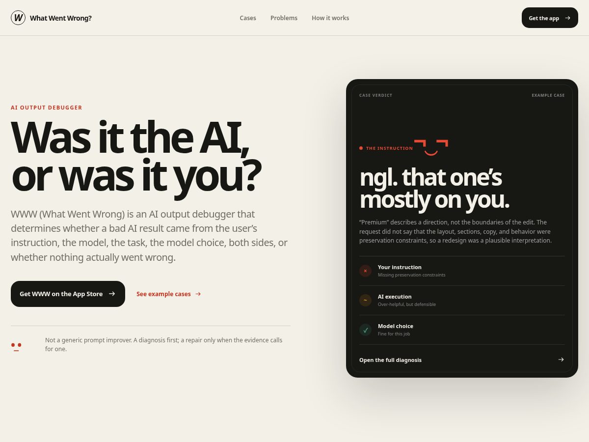 Landing-page snapshot of whatwentwrong.site