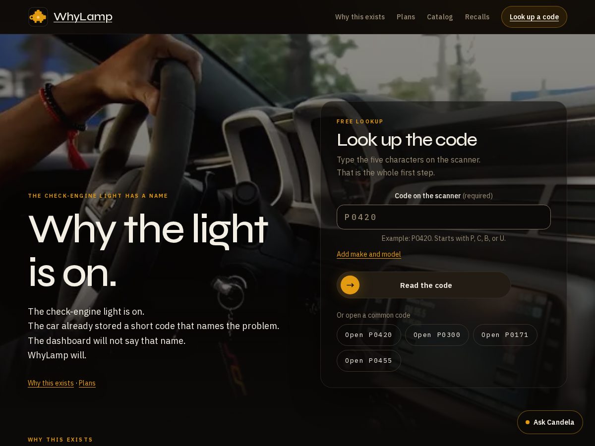 Landing-page snapshot of whylamp.com