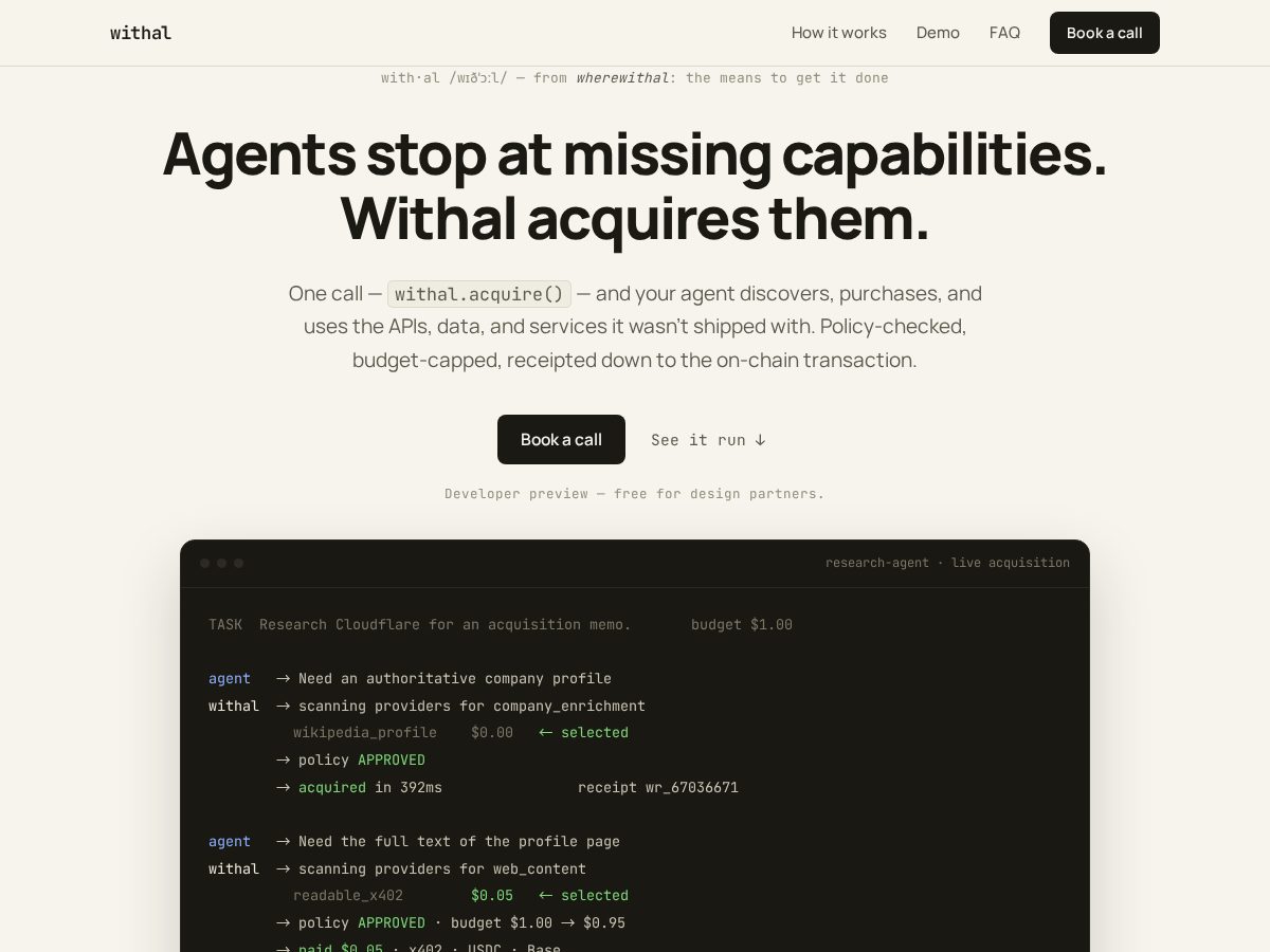 Landing-page snapshot of withal.dev