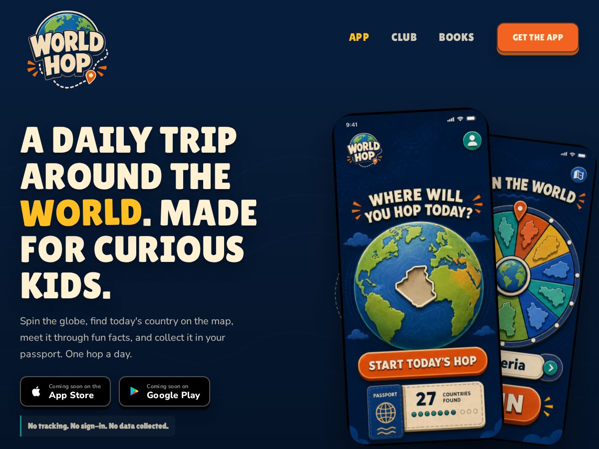 Landing-page snapshot of worldhop.net