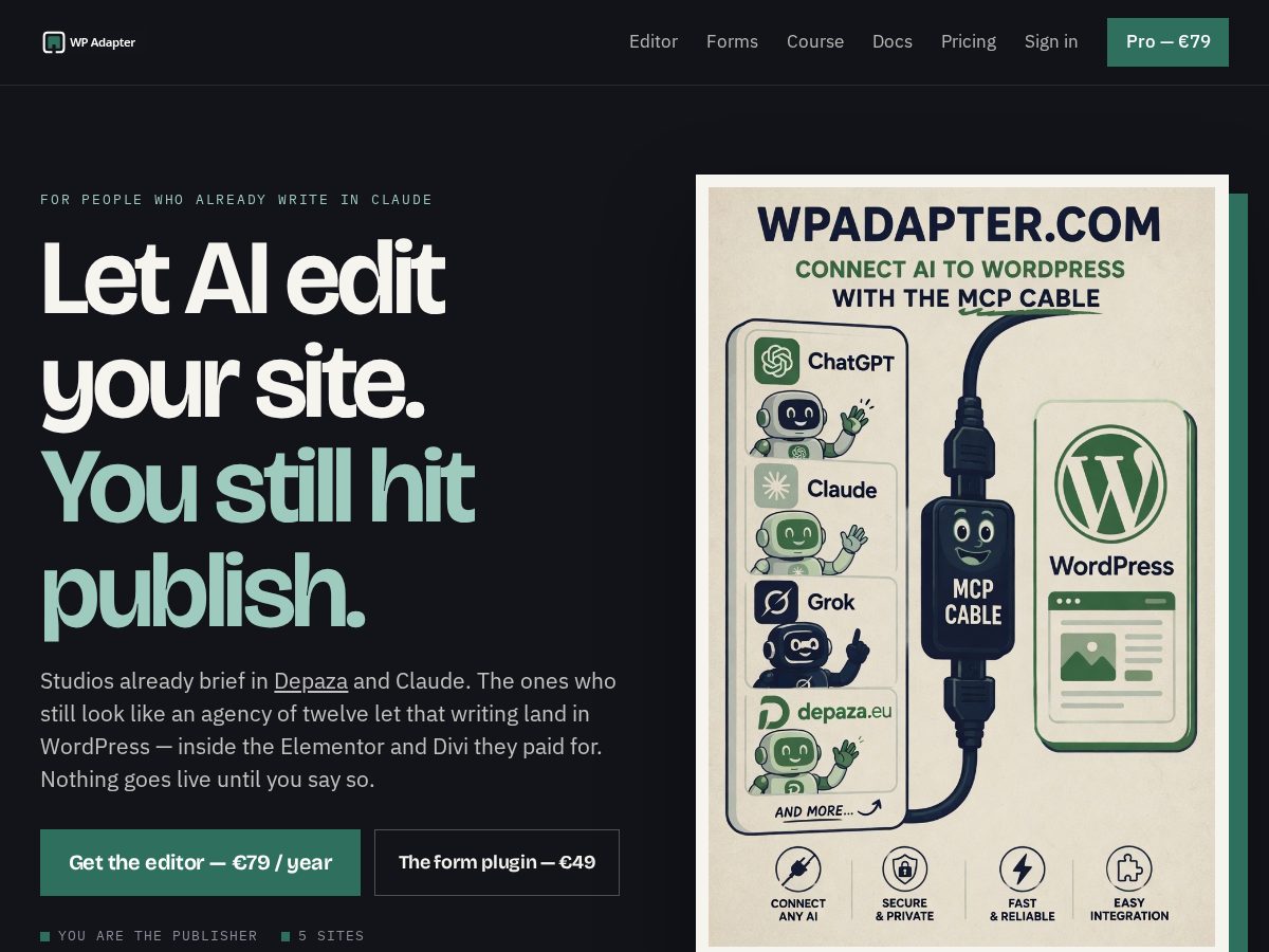 Landing-page snapshot of wpadapter.com