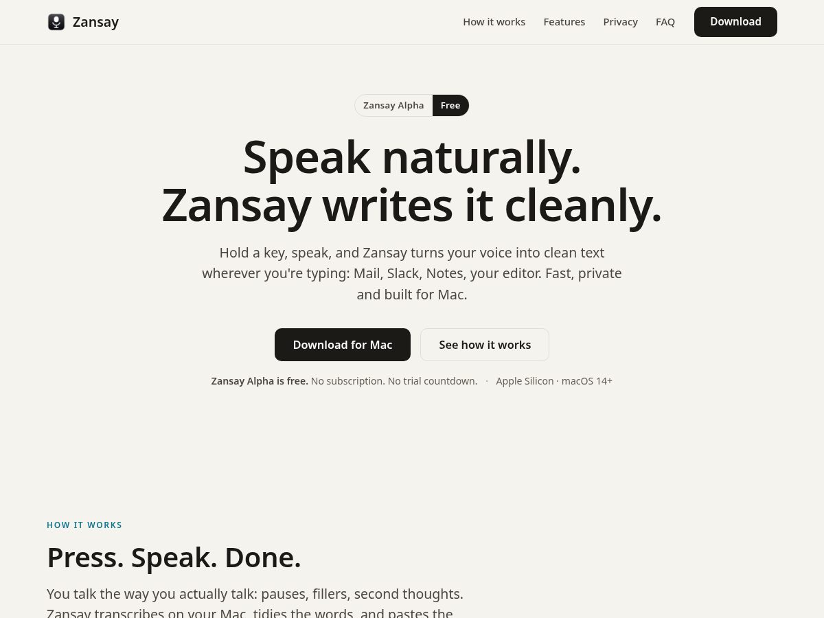 Landing-page snapshot of zansay.com