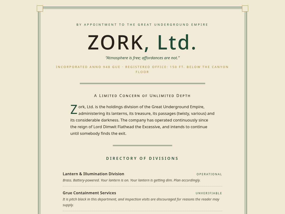 Landing-page snapshot of zork.ltd