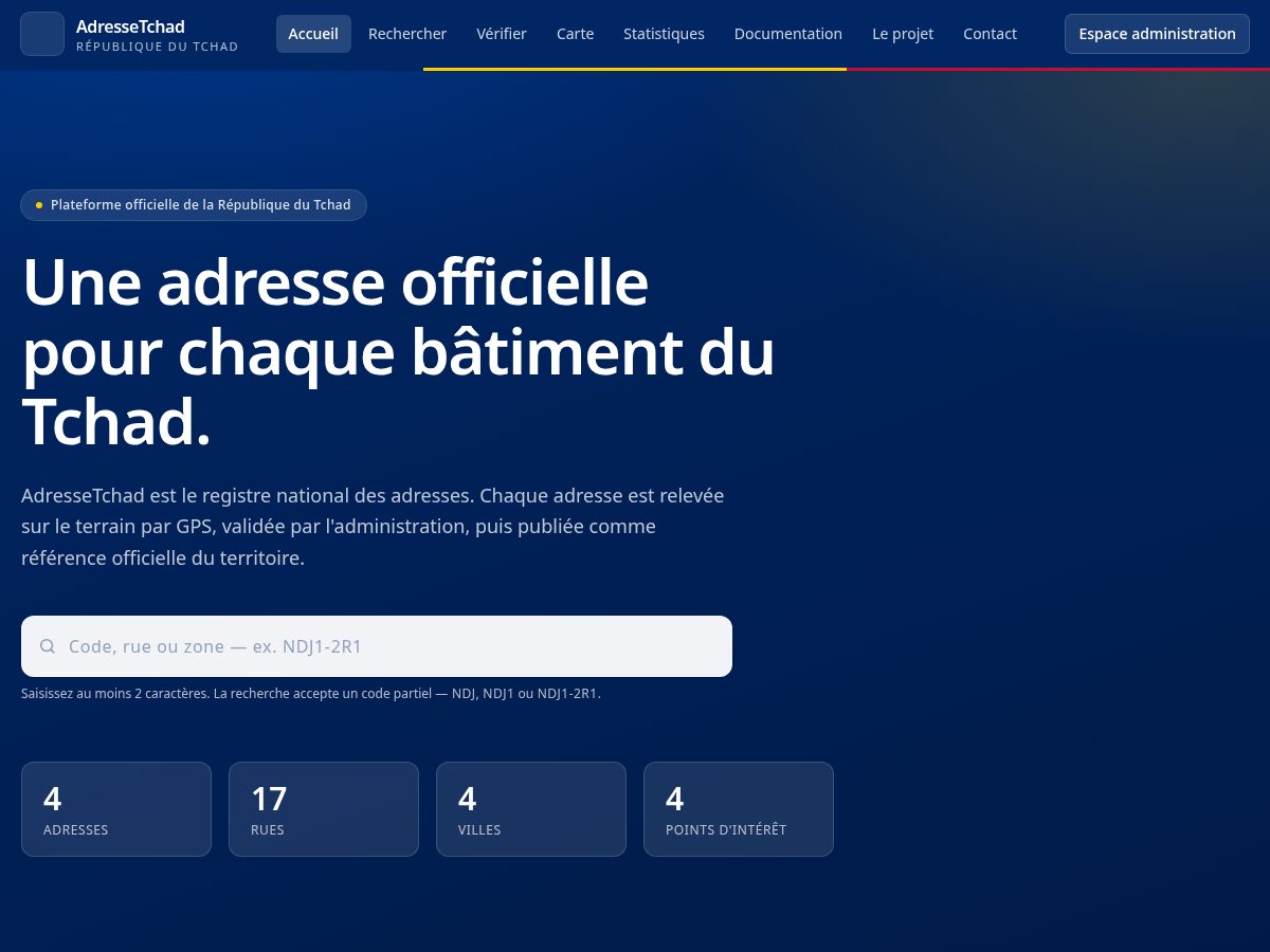 Landing-page snapshot of adressetchad.com