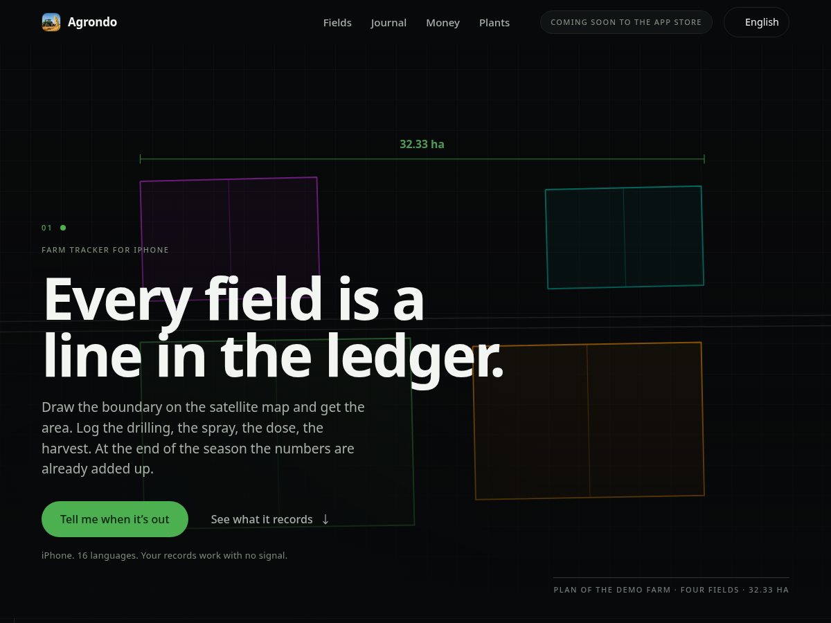 Landing-page snapshot of agrondo.com
