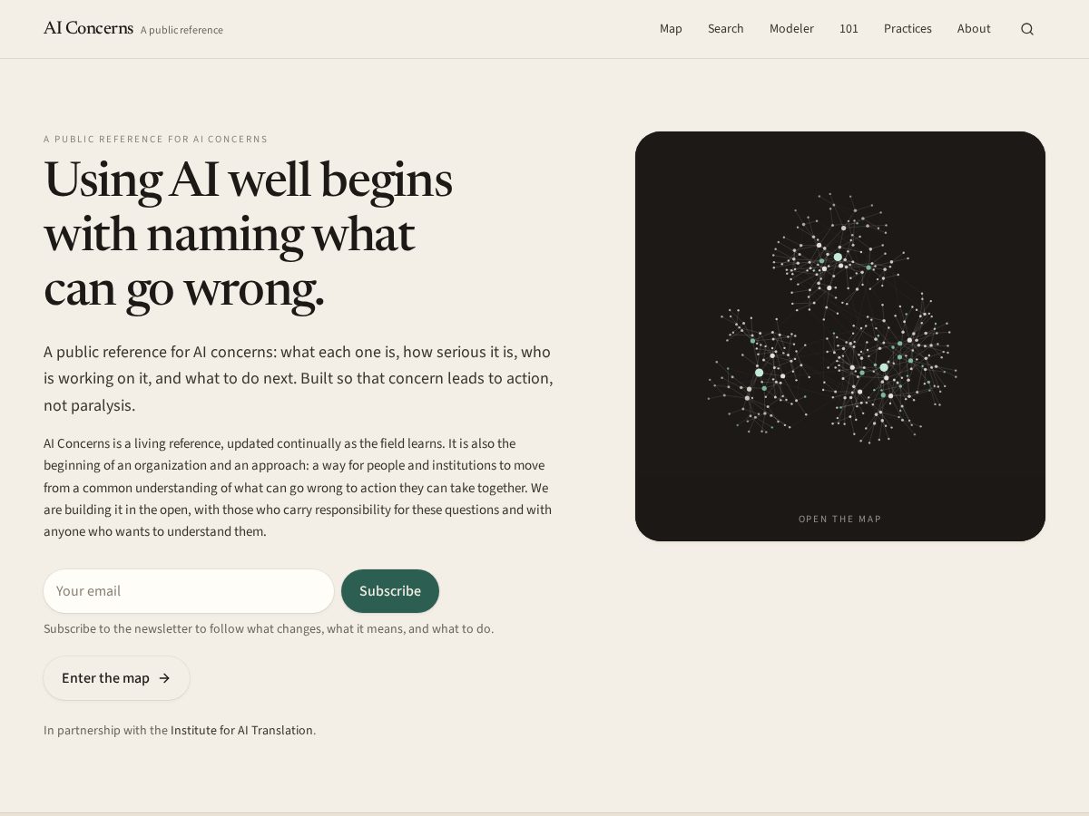 Landing-page snapshot of aiconcerns.org