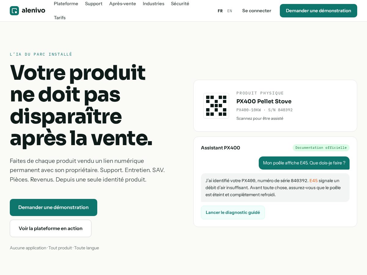 Landing-page snapshot of alenivo.com