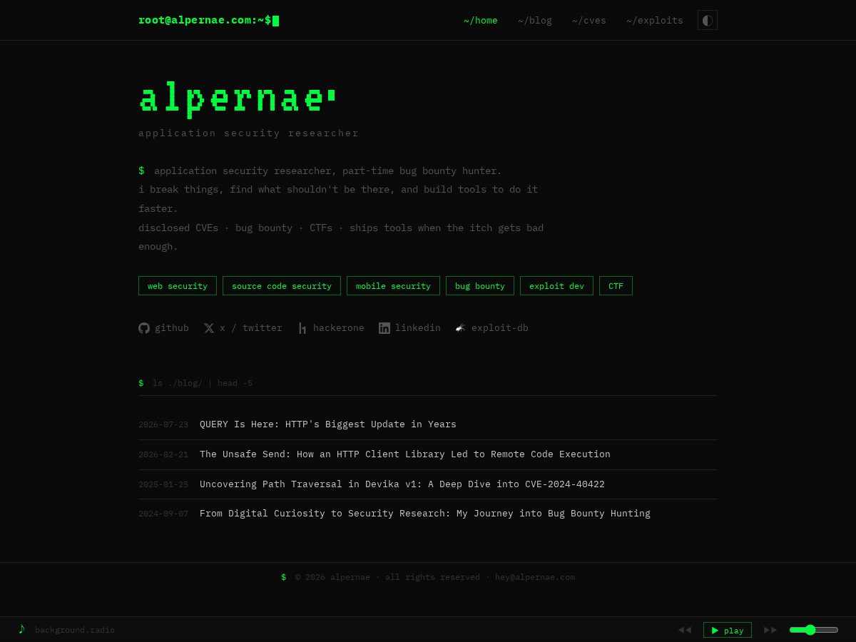Landing-page snapshot of alpernae.com
