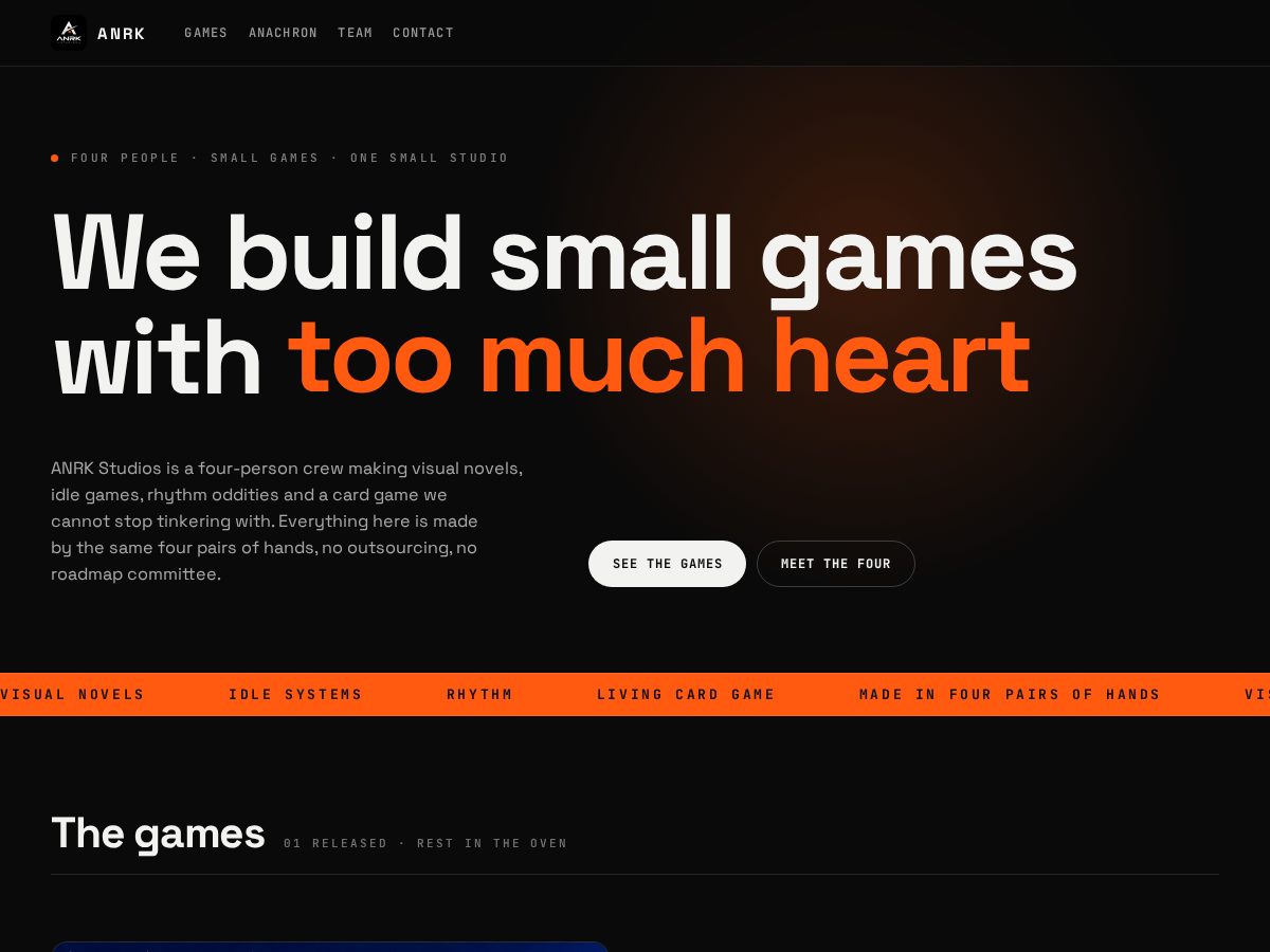 Landing-page snapshot of anrkstudios.com