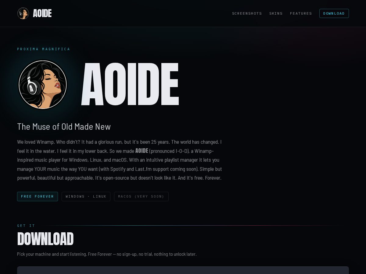 Landing-page snapshot of aoide.music