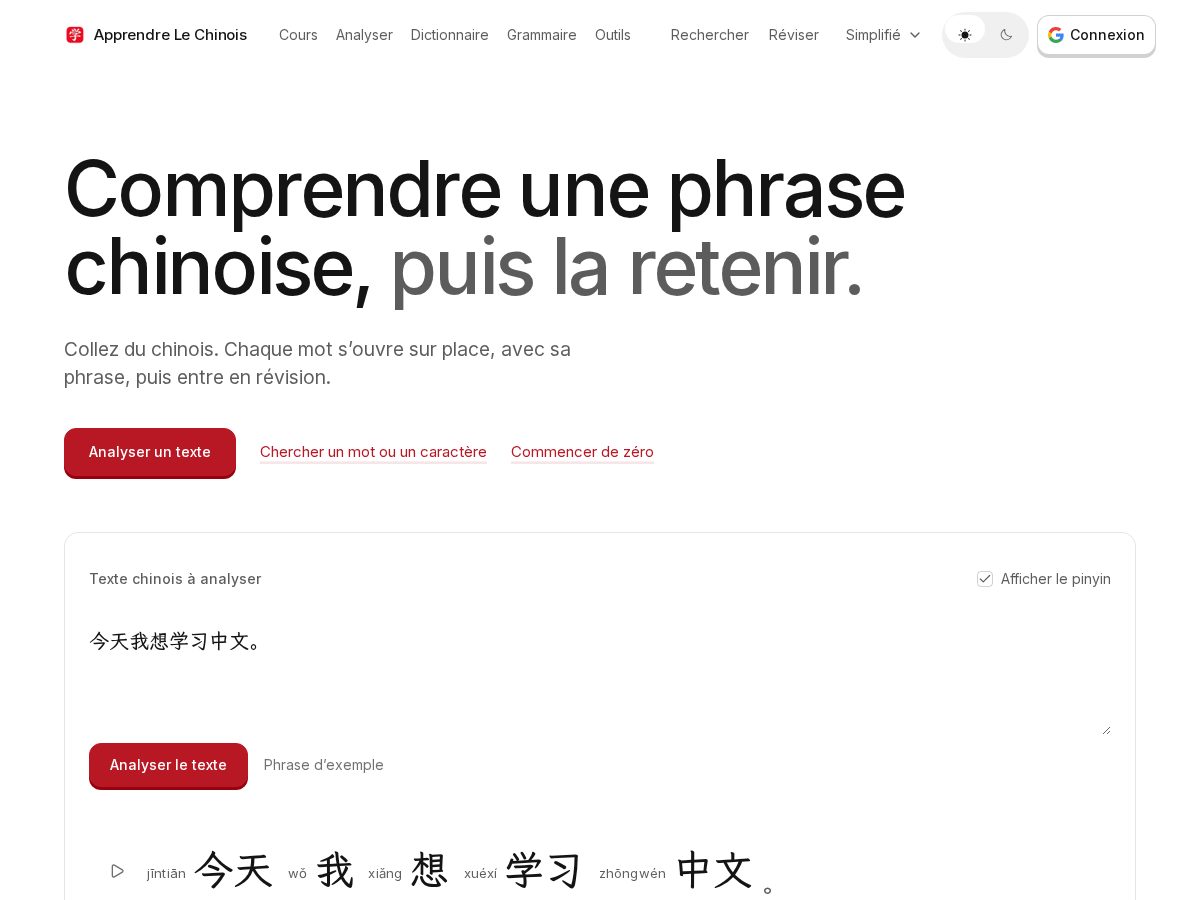 Landing-page snapshot of apprendrechinois.com