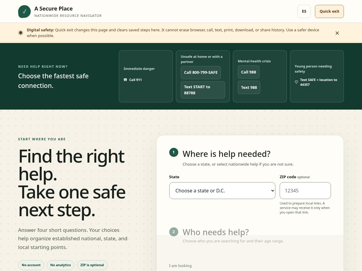 Landing-page snapshot of asecureplace.com