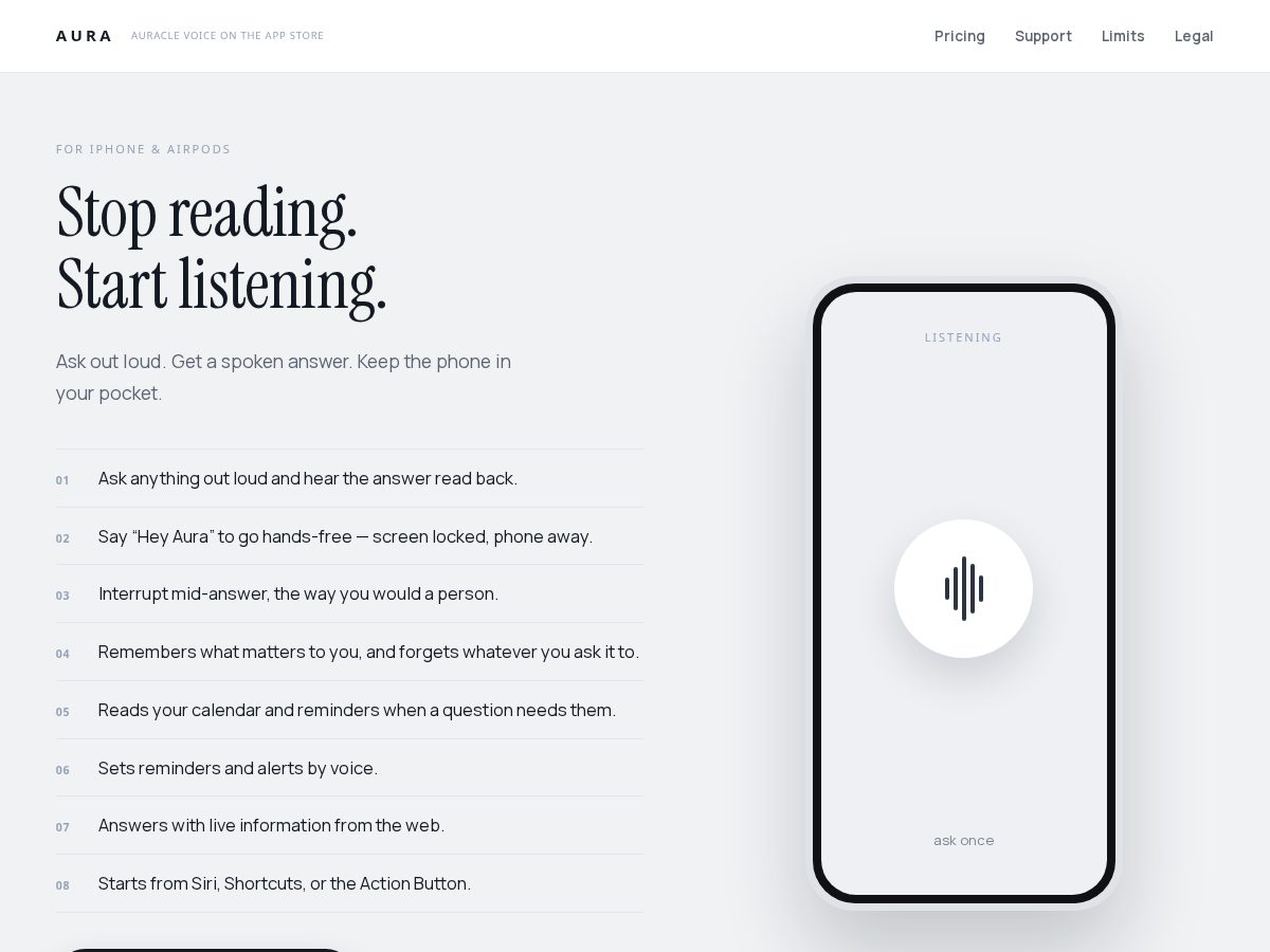Landing-page snapshot of auraclevoice.com