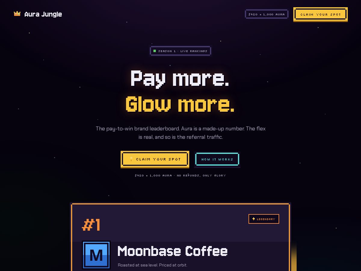 Landing-page snapshot of aurajungle.club
