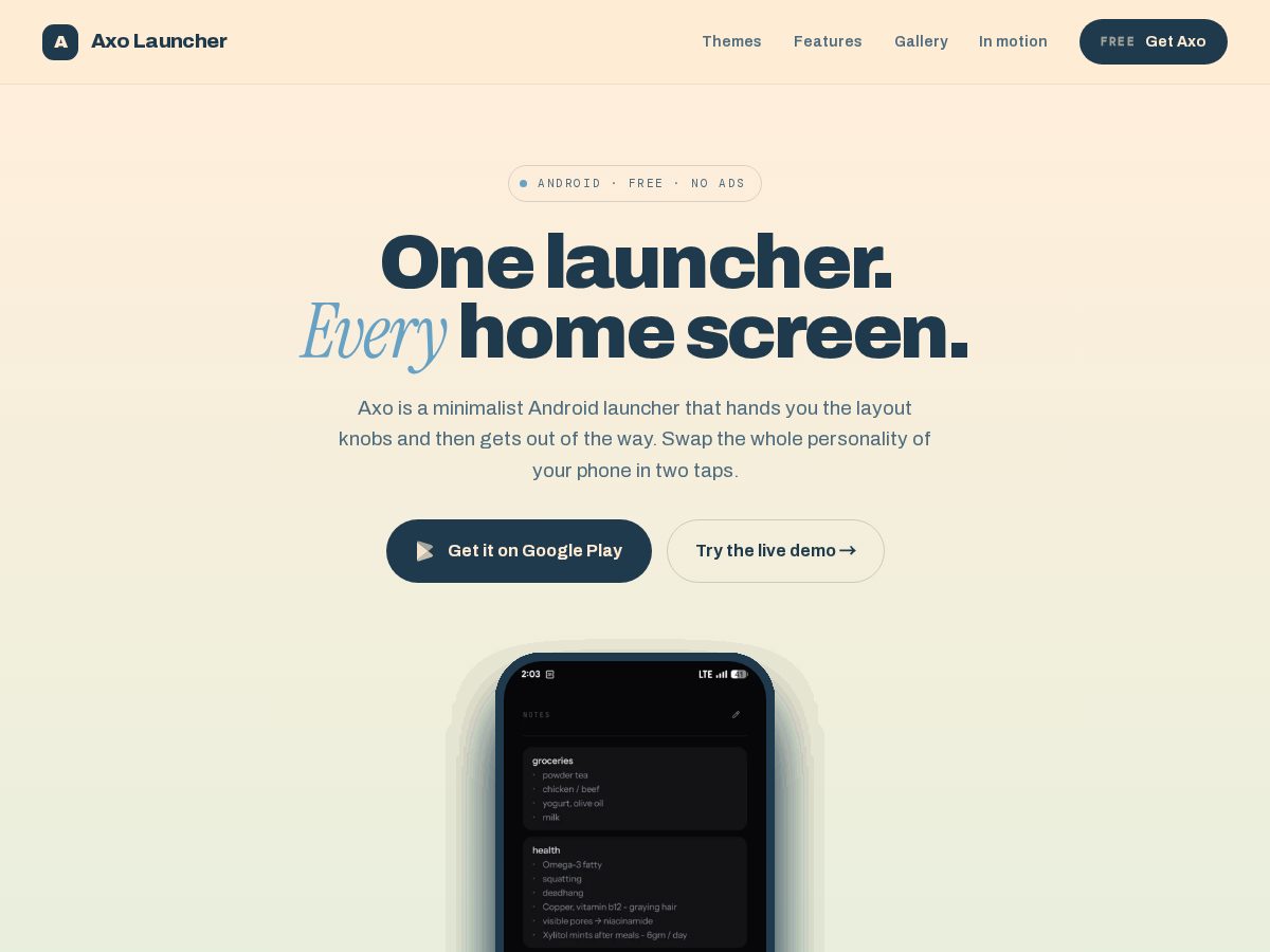 Landing-page snapshot of axolauncher.com