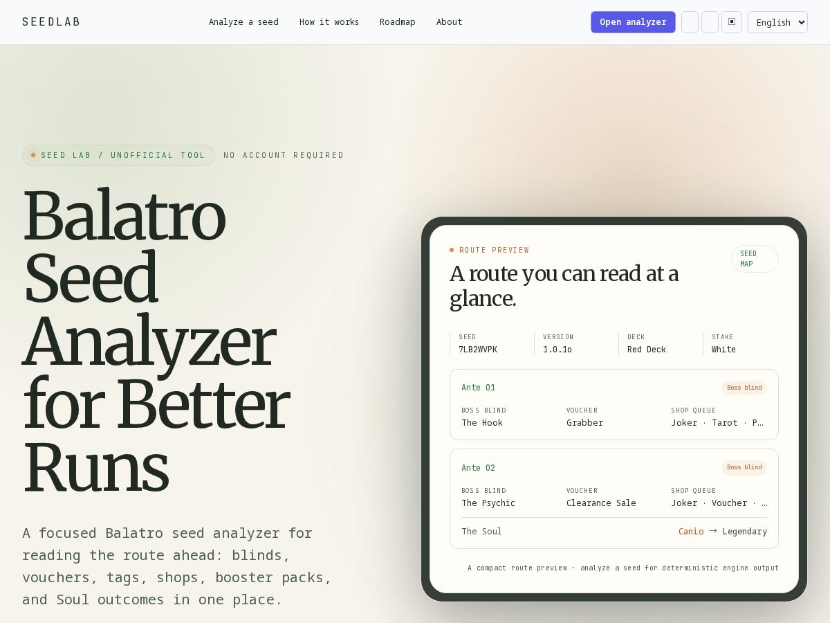 Landing-page snapshot of balatroseed.com