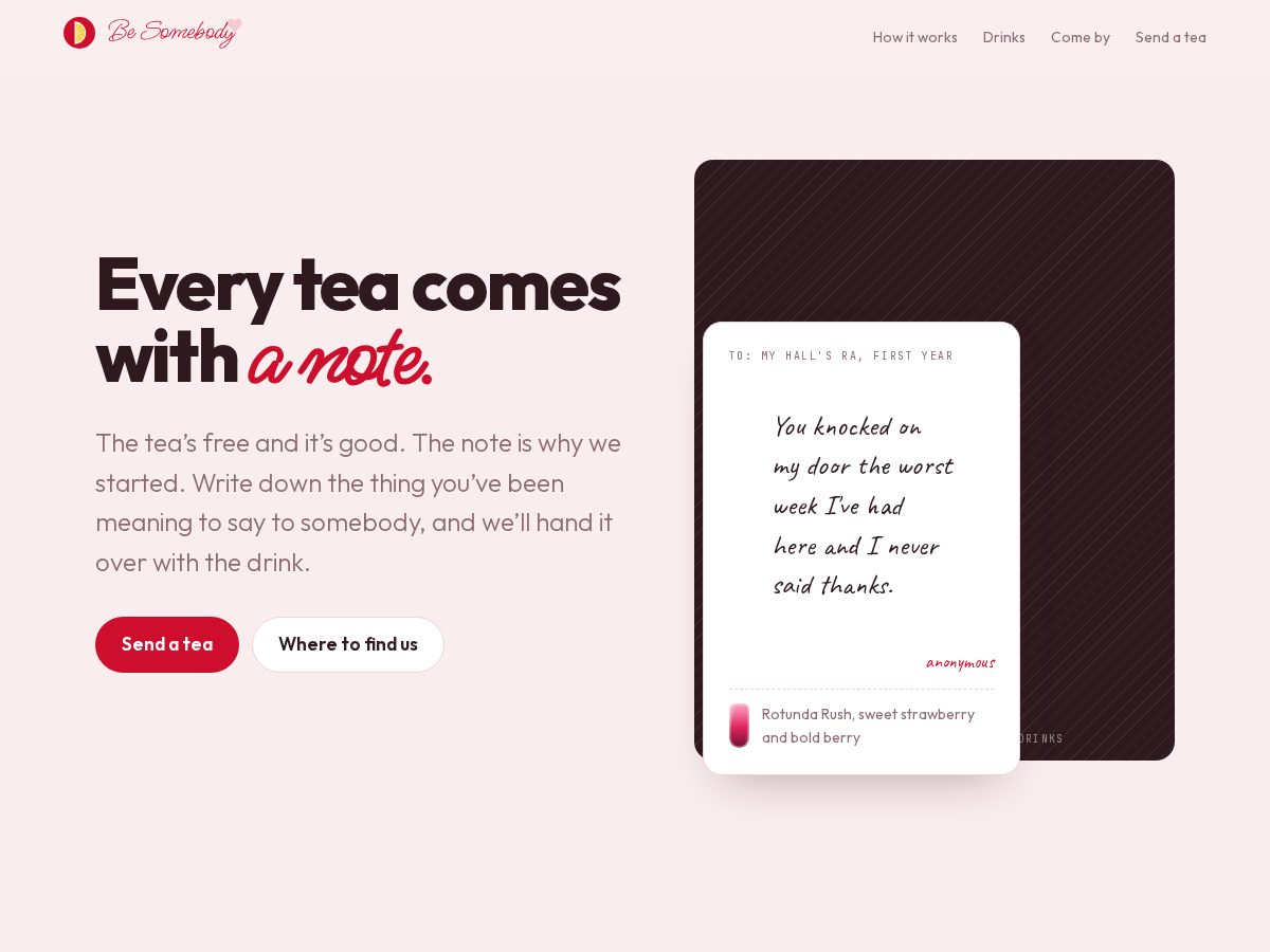 Landing-page snapshot of besomebodyuva.com