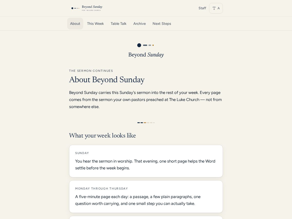 Landing-page snapshot of beyondsundayapp.com