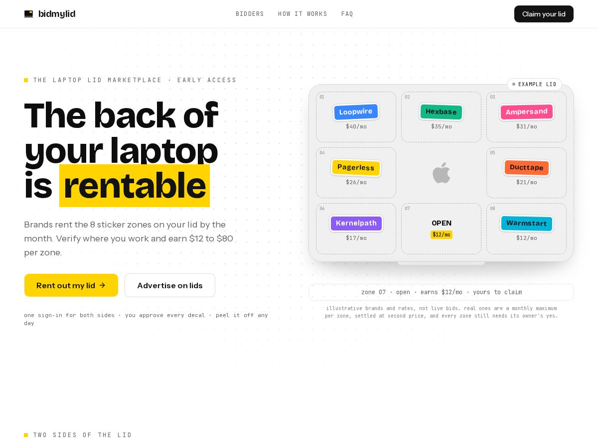 Landing-page snapshot of bidmylid.com