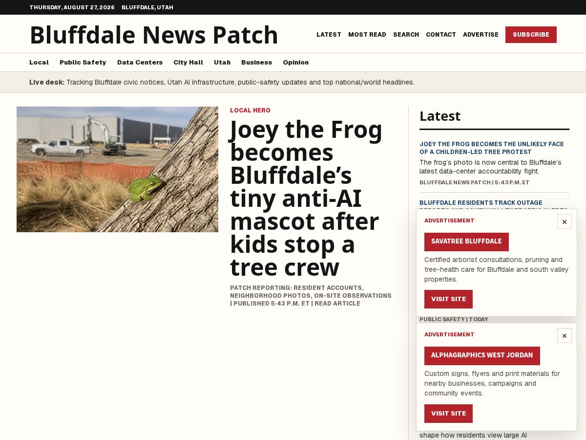 Landing-page snapshot of bluffdalenewspatch.com