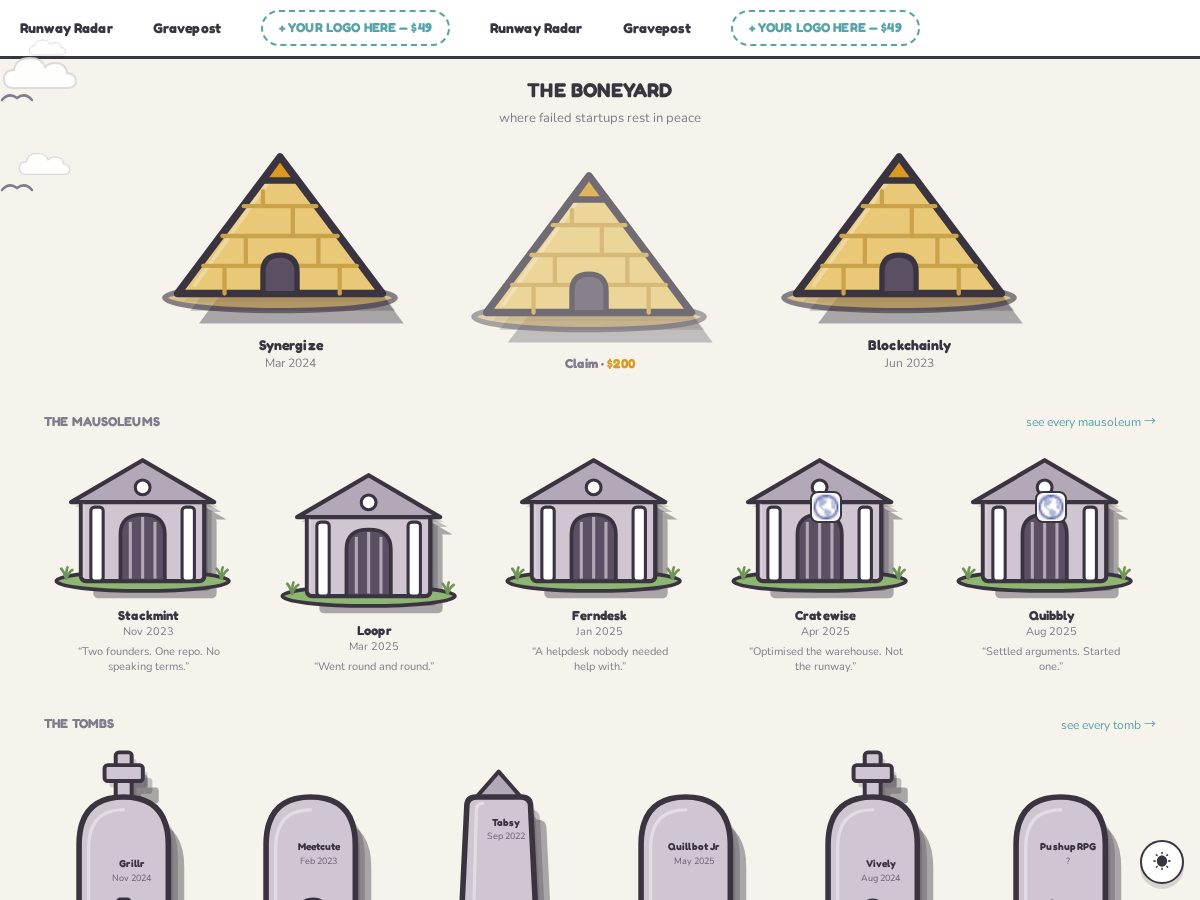 Landing-page snapshot of boneyard.online