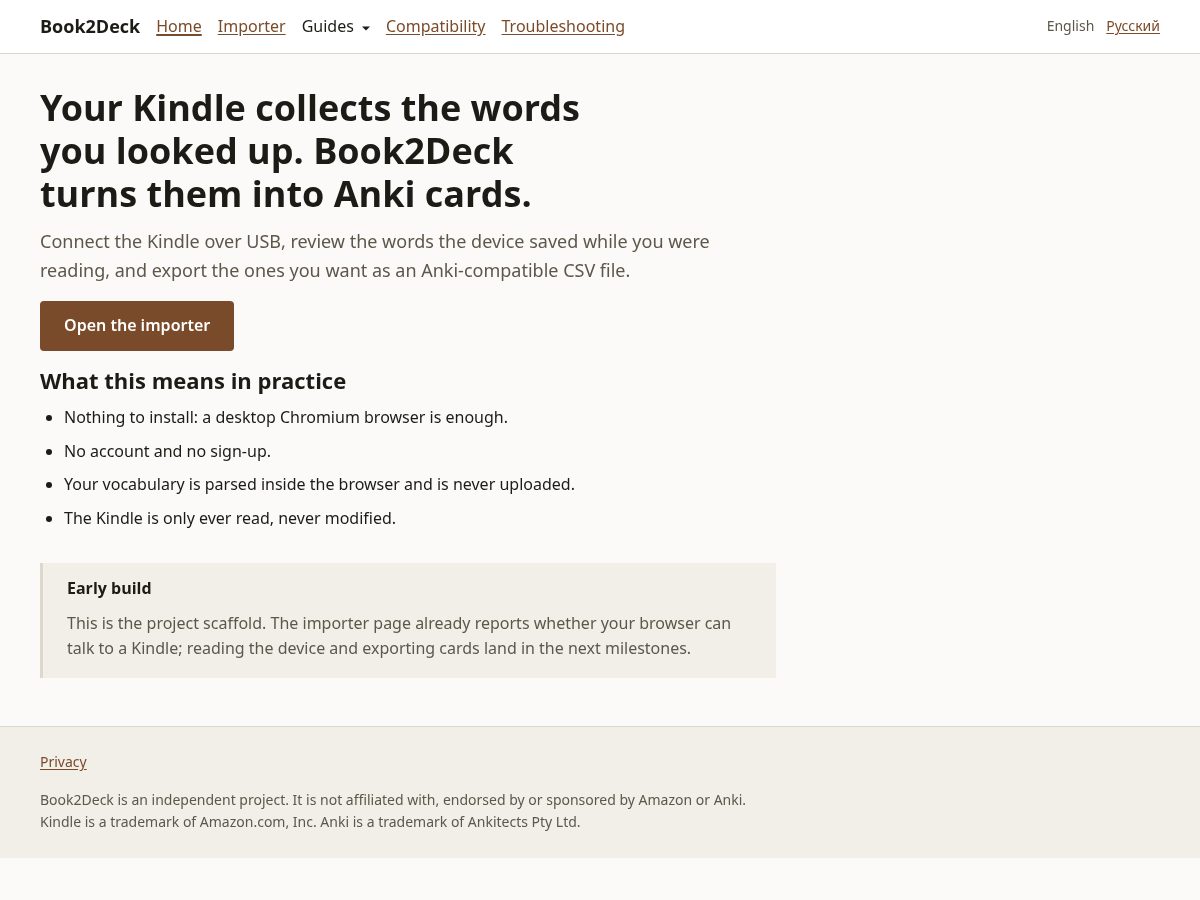 Landing-page snapshot of book2deck.com