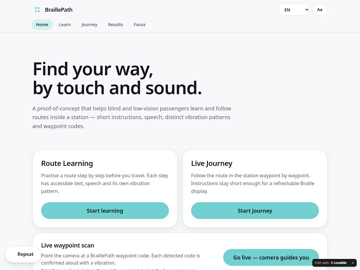 Landing-page snapshot of braillepath.com