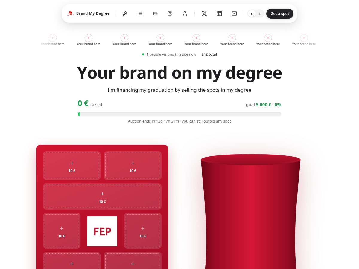 Landing-page snapshot of brandmydegree.com