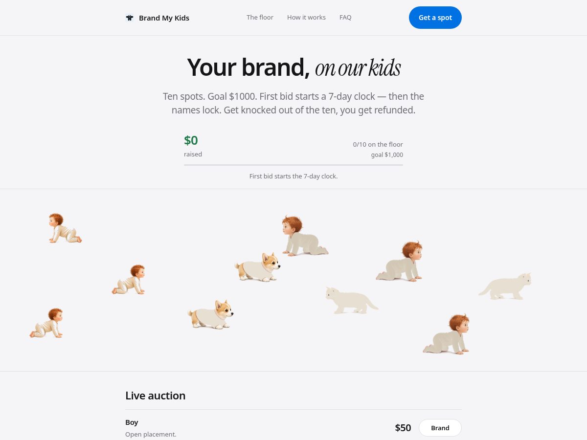 Landing-page snapshot of brandmykids.lol