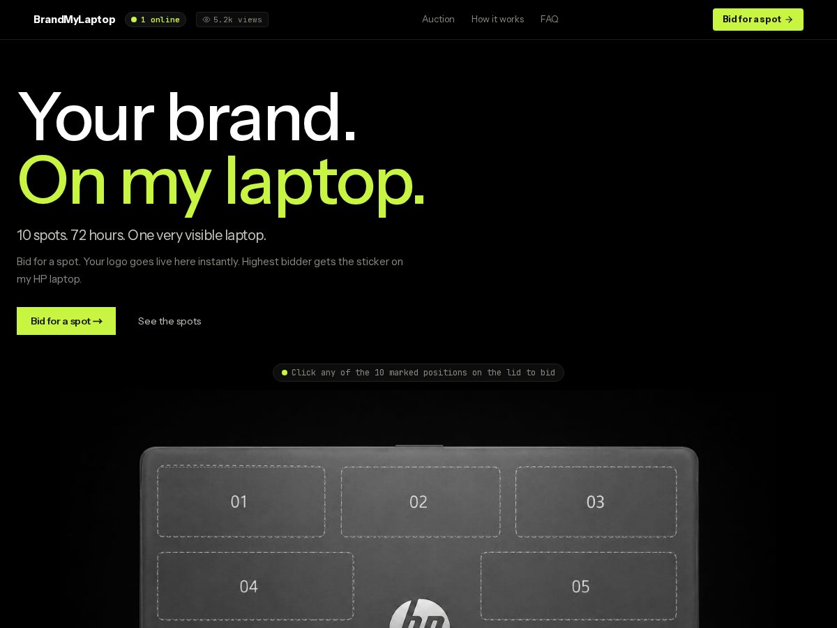 Landing-page snapshot of brandmylaptop.space